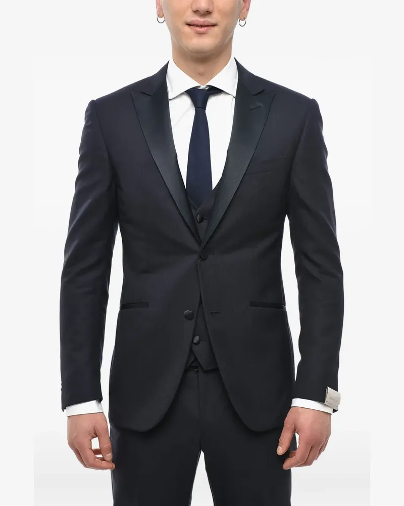 Corneliani satin peak-lapel three-piece suit - Blau Blau
