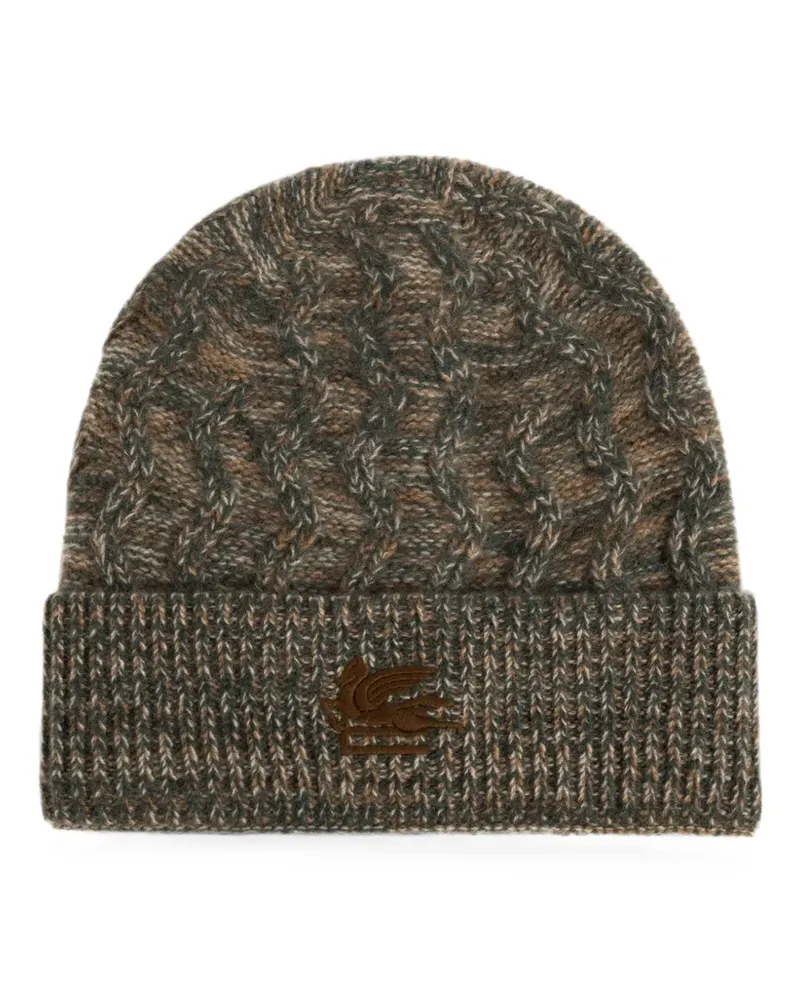 Etro cable-knit embroidered-logo beanie hat - Grün Grün