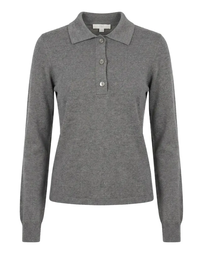 Malo ribbed long-sleeve knitted polo top - Grau Grau