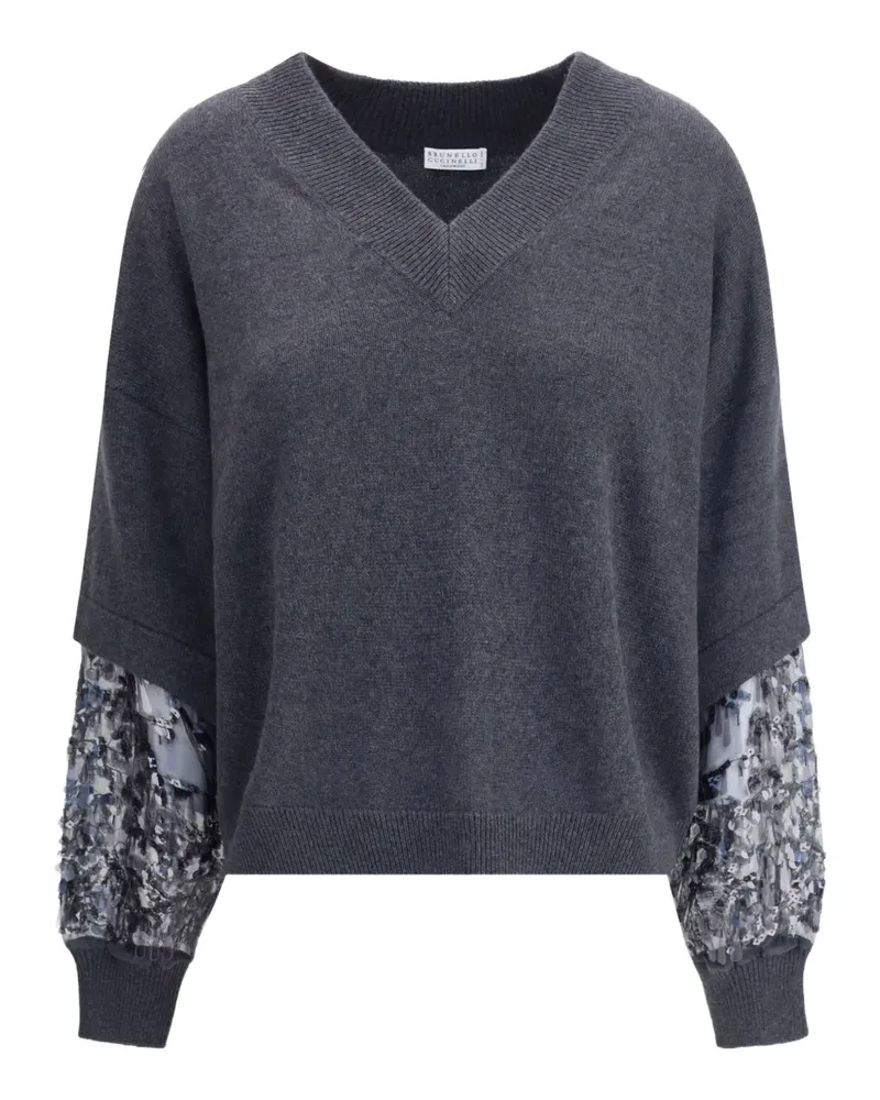 Brunello Cucinelli sequin-embellished cashmere sweater - Grau Grau