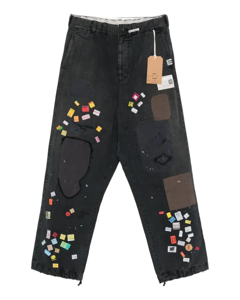 MIHARAYASUHIRO patchwork ticket-print jeans - Schwarz Schwarz