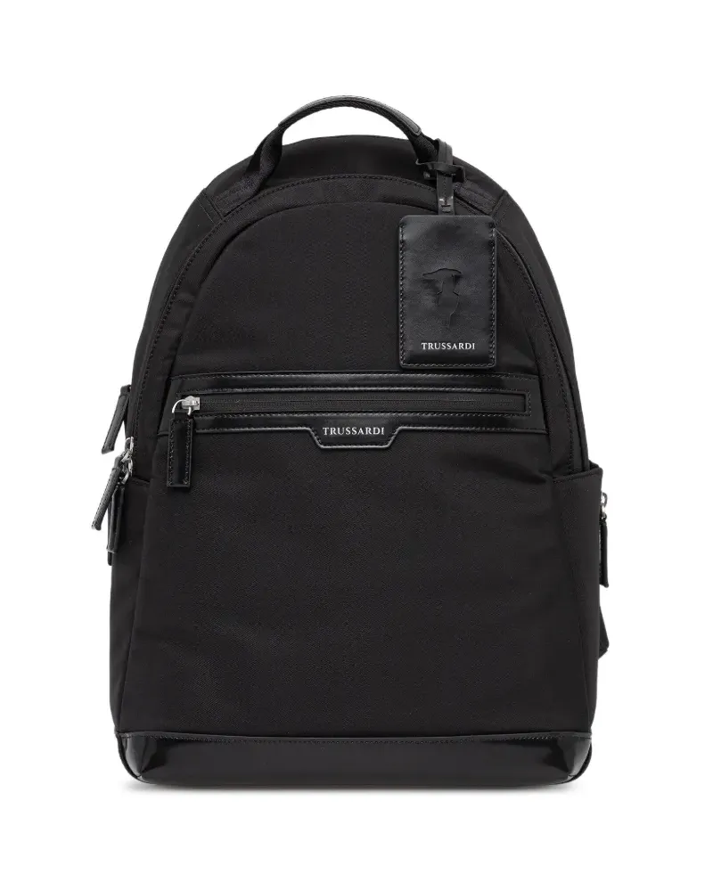 Trussardi Rucksack mit Lederbesatz - Schwarz Schwarz