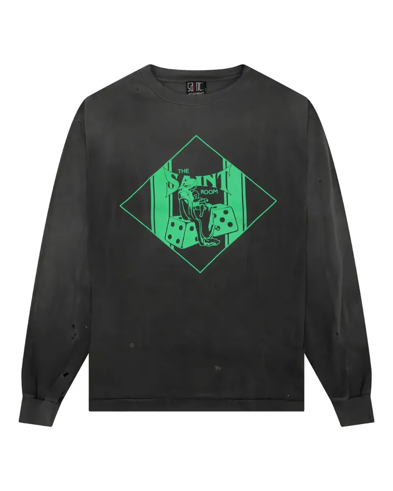 SAINT MXXXXXX Langarmshirt im Distressed-Look mit Print - Schwarz Schwarz