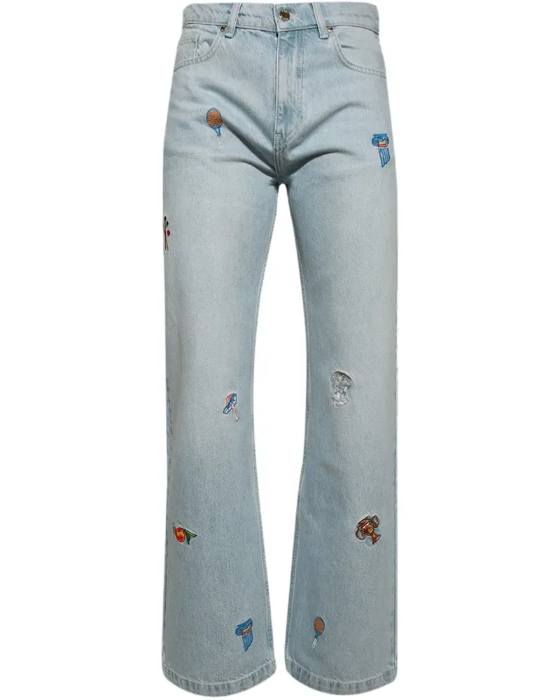 Casablanca Paris Bestickte Wide-Leg-Jeans - Blau Blau