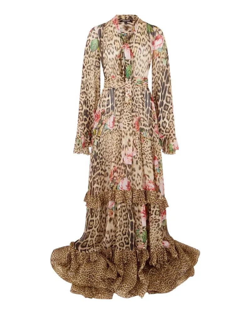 Roberto Cavalli Gestuftes Maxikleid mit Jaguar-Print - Nude Nude