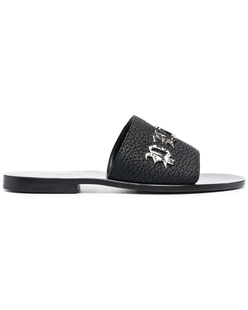 Philipp Plein Pantoletten mit Logo - Schwarz Schwarz