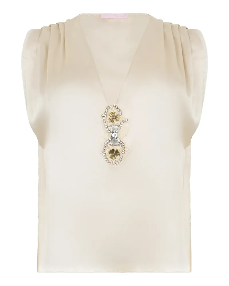 Kristina Ti embellished pleated blouse - Nude Nude