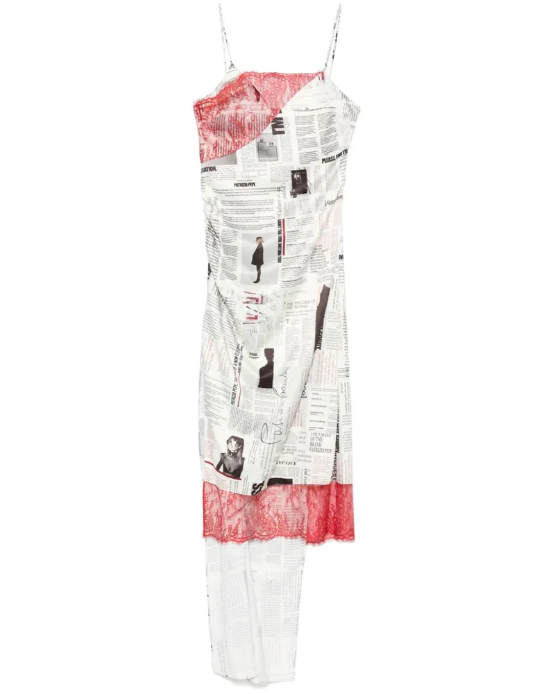 Patrizia Pepe Midikleid mit Zeitungs-Print - Nude Nude