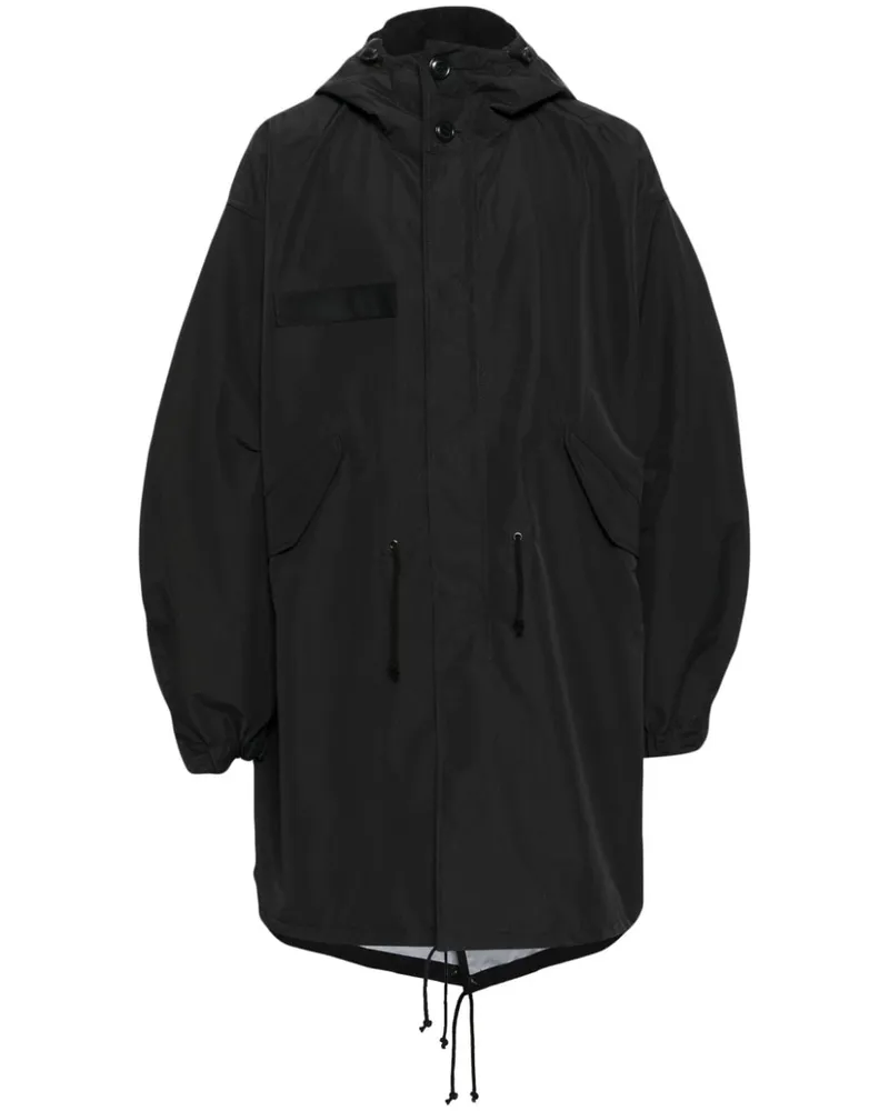 Junya Watanabe drop-shoulder hooded parka coat Schwarz