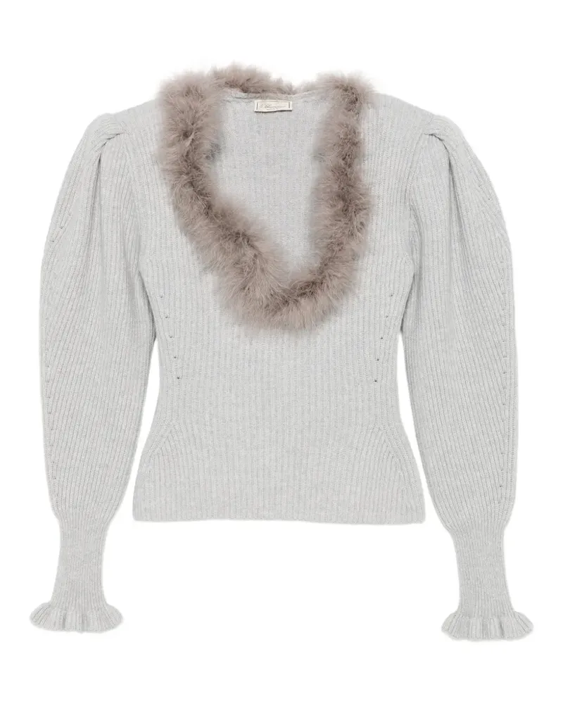 Blumarine Puffärmel-Pullover mit Federbesatz - Grau Grau