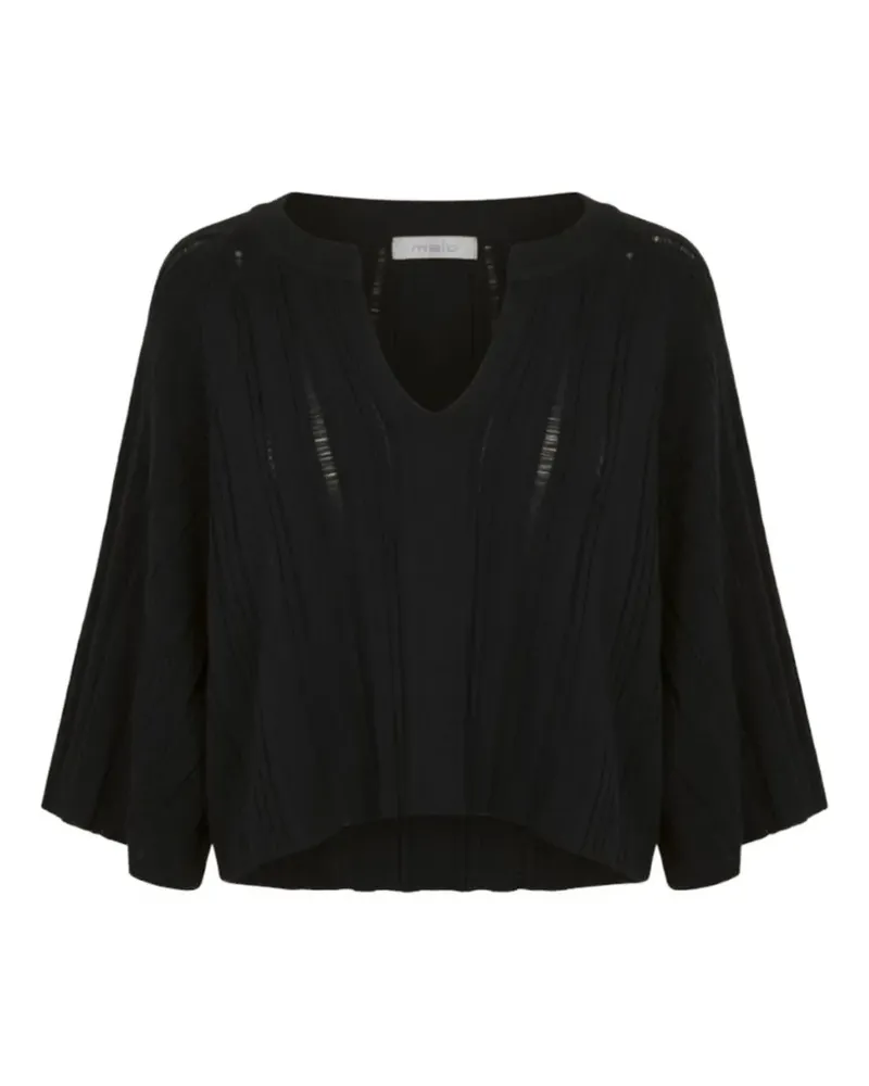 Malo Gerippter Pullover mit V-Ausschnitt - Schwarz Schwarz