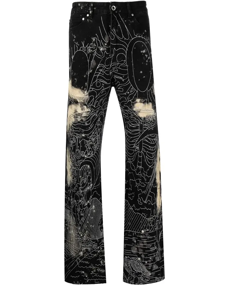WHO DECIDES WAR Bestickte Straight-Leg-Jeans - Schwarz Schwarz