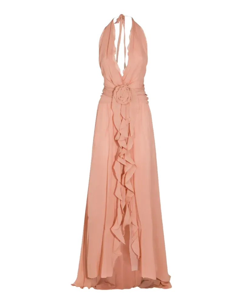 Blumarine floral-appliqué ruffled maxi dress - Rosa Rosa