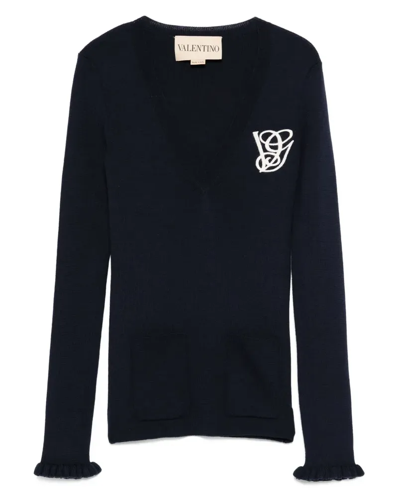 Valentino Garavani Gerüschter Pullover mit V-Ausschnitt - Blau Blau