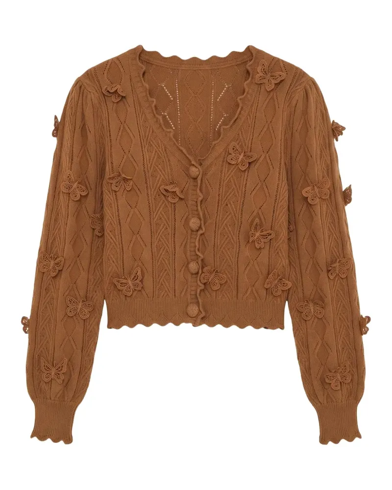 FARM Rio Richelieu 3D Cardigan mit Schmetterlingen - Braun Braun
