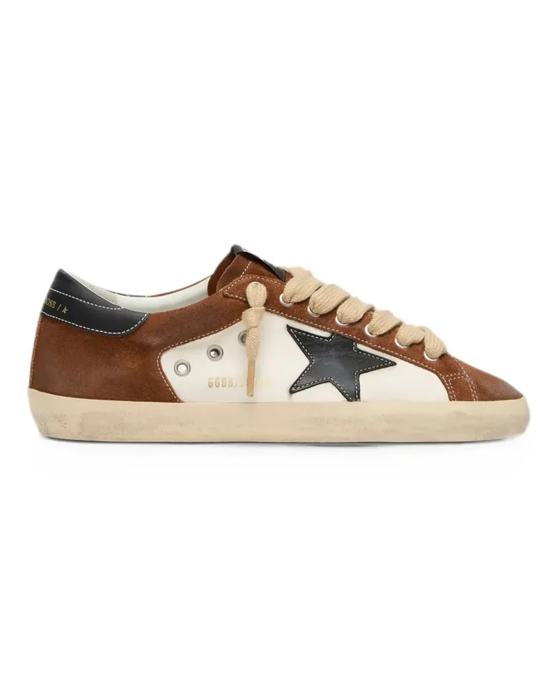 Golden Goose Super-Star in white leather and brown suede with black leather star sneakers - Weiß Weiß