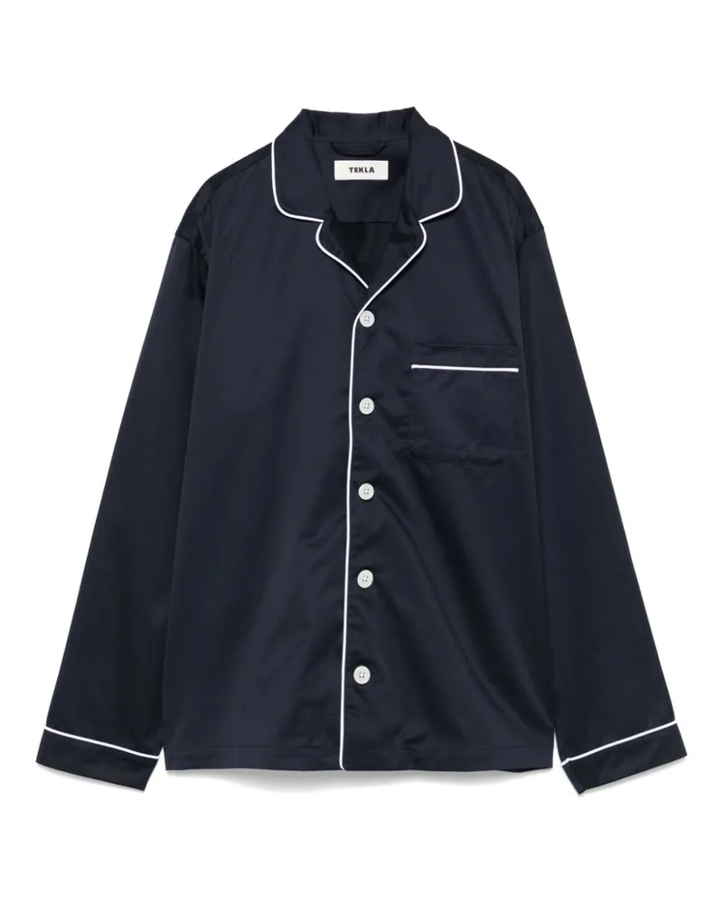 TEKLA Pyjama-Oberteil aus Satin - Blau Blau