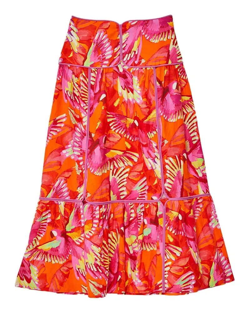 FARM Rio flying birds print midi skirt - Orange Orange