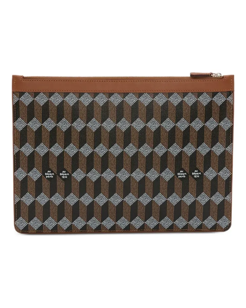 AU DÉPART geometric-print leather-trim clutch bag - Braun Braun