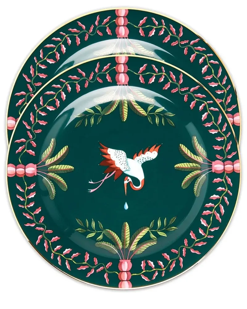 La DoubleJ Egret Set aus zwei Desserttellern - Grün Grün