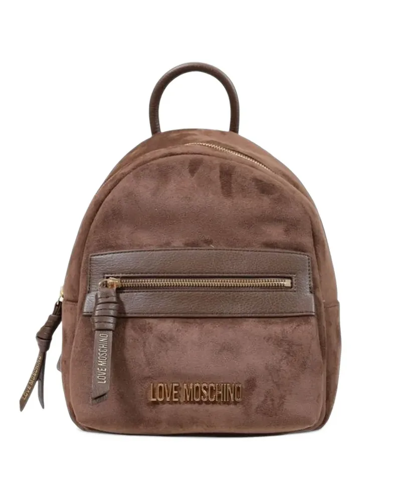Moschino logo-plaque faux-suede backpack - Braun Braun