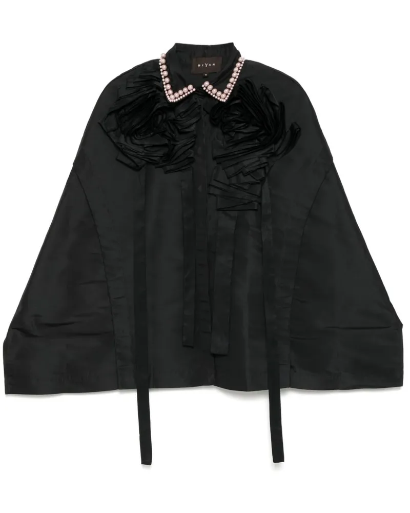 Biyan Floraler Poncho mit Plissee - Schwarz Schwarz