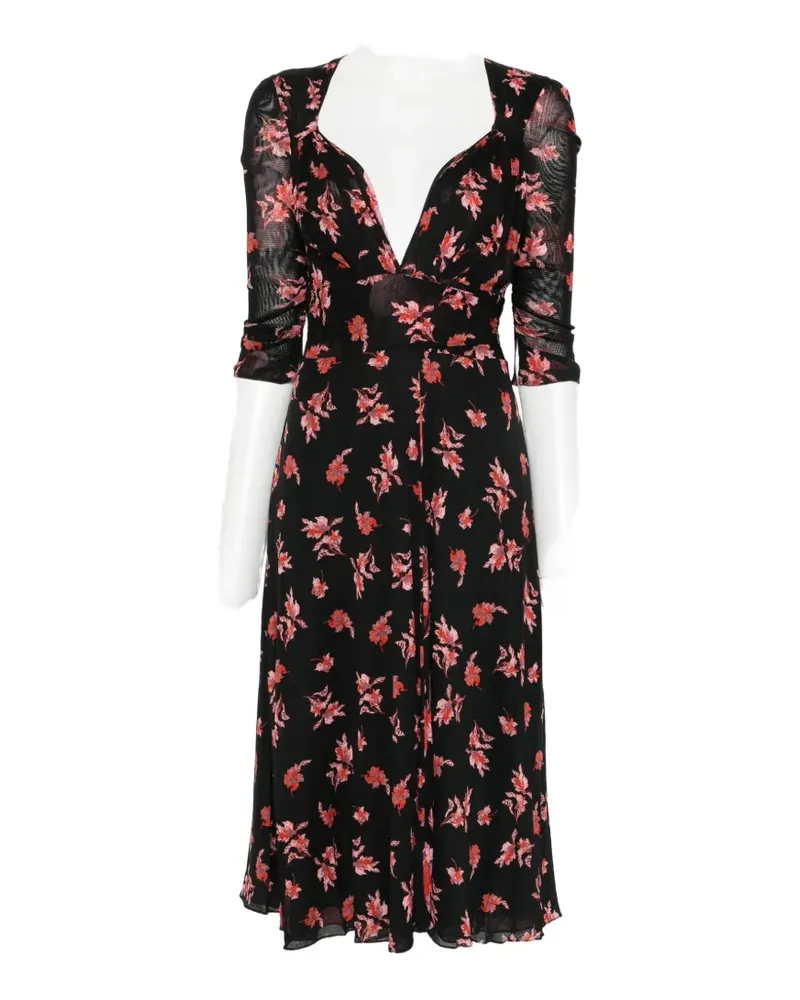 Diane von Furstenberg Carmen floral-print ruched-sleeve midi dress - Schwarz Schwarz