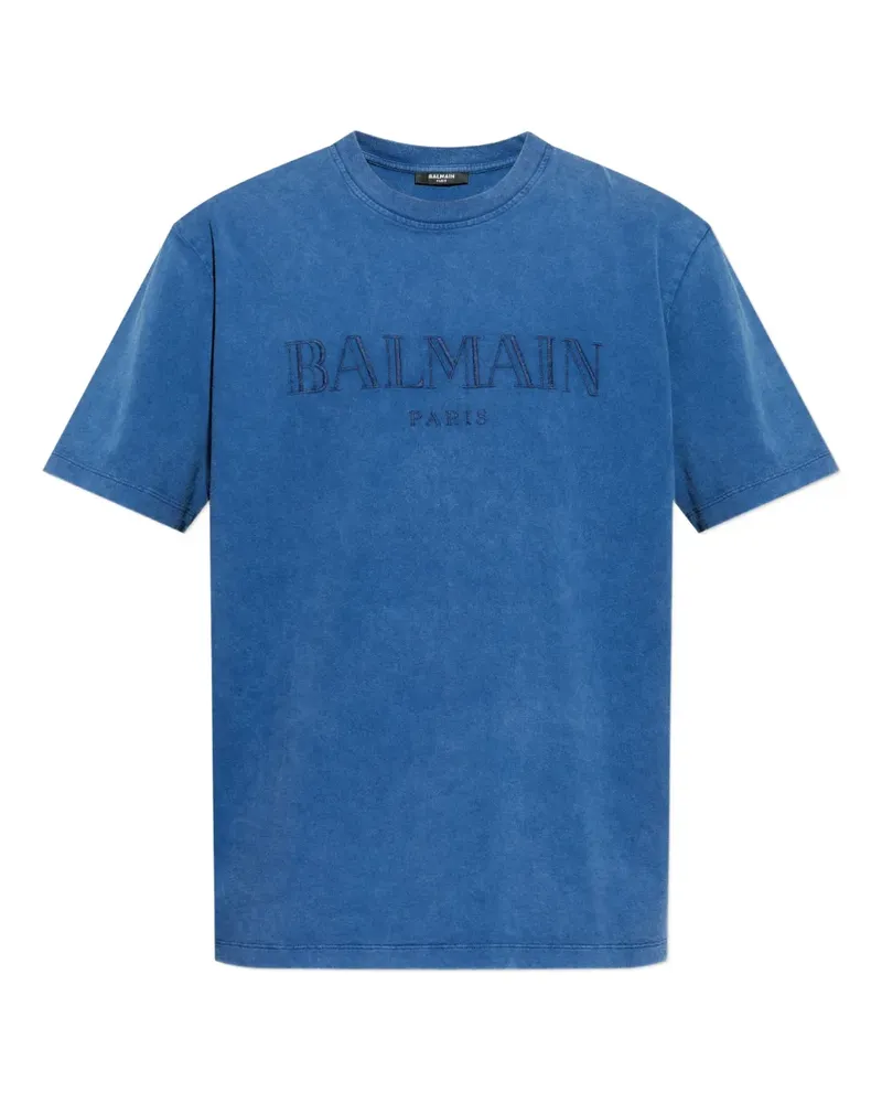 Balmain T-Shirt mit Logo-Stickerei - Blau Blau