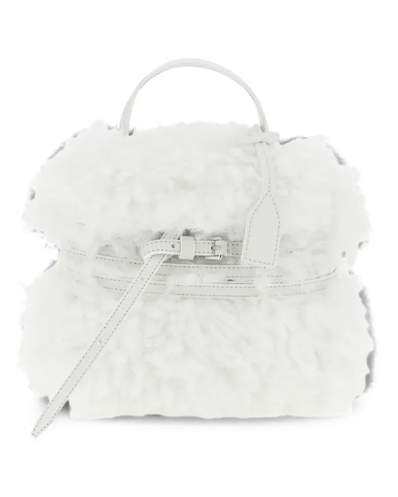 Moschino small Tie Me shearling tote bag - Weiß Weiß