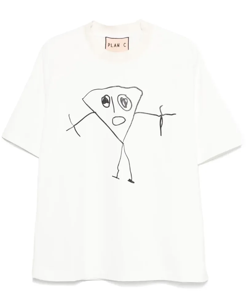 PLAN C T-Shirt mit Bianca-Print - Weiß Weiß