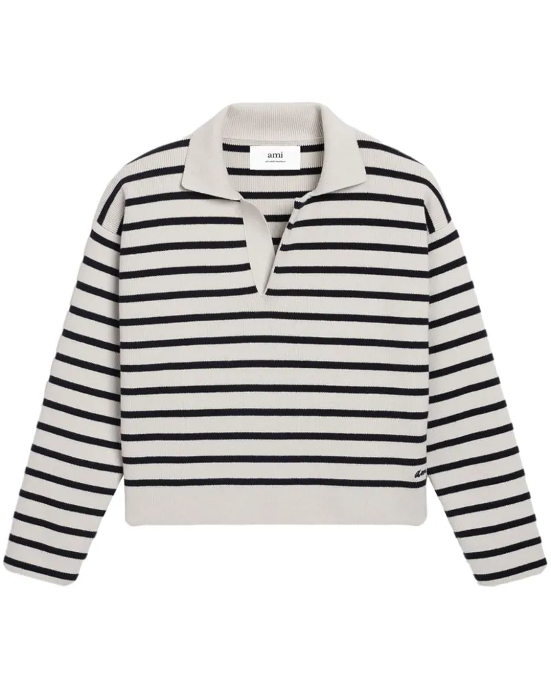 AMI Paris Gestreifter Polo-Pullover - Nude Nude