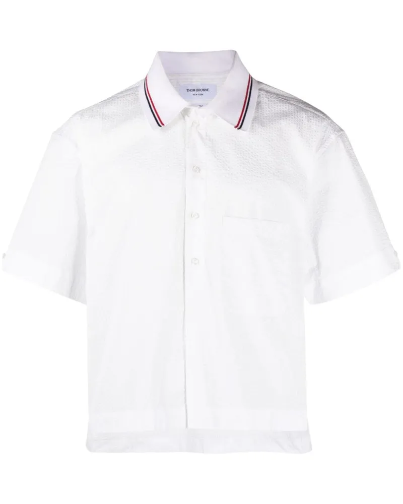 Thom Browne Kurzärmeliges Seersucker-Hemd - Weiß Weiß