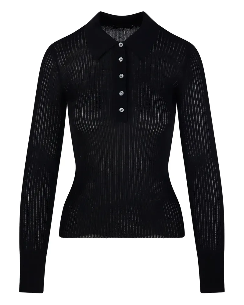 Roberto Collina Gerippter Pullover mit Polokragen - Schwarz Schwarz