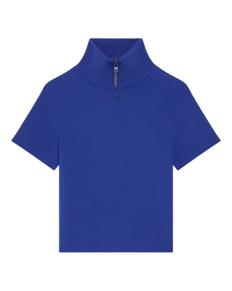 Courrèges Milano Strickoberteil mit geripptem Kragen - Blau Blau