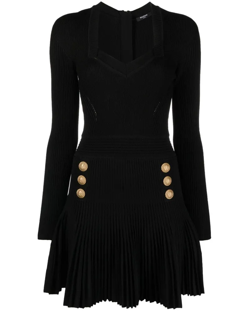 Balmain Geripptes Strickkleid - Schwarz Schwarz