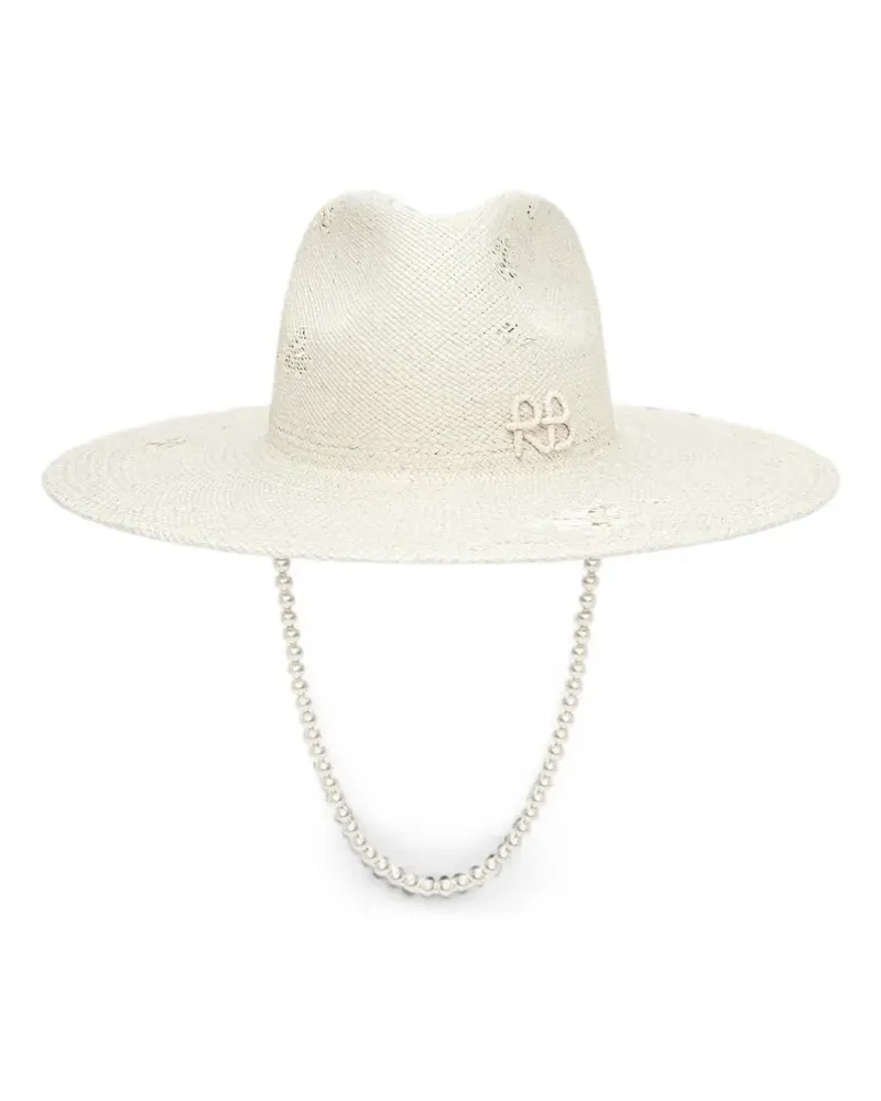 RUSLAN BAGINSKIY logo-appliqué faux-pearl fedora hat - Nude Nude