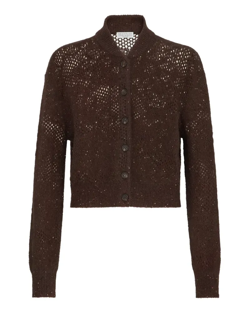 Brunello Cucinelli lace flowers cardigan in sparkling mohair and virgin wool - Braun Braun