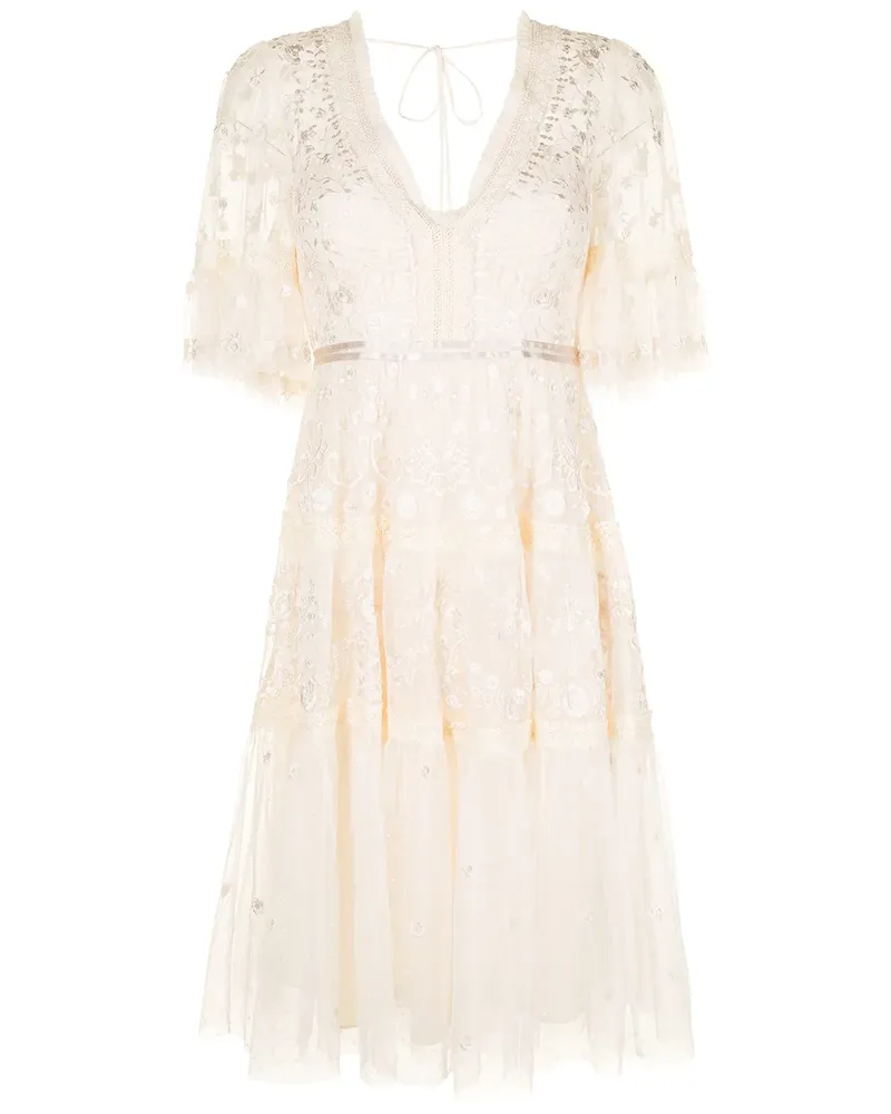 Needle & Thread Kleid mit Blumenstickerei - Nude Nude