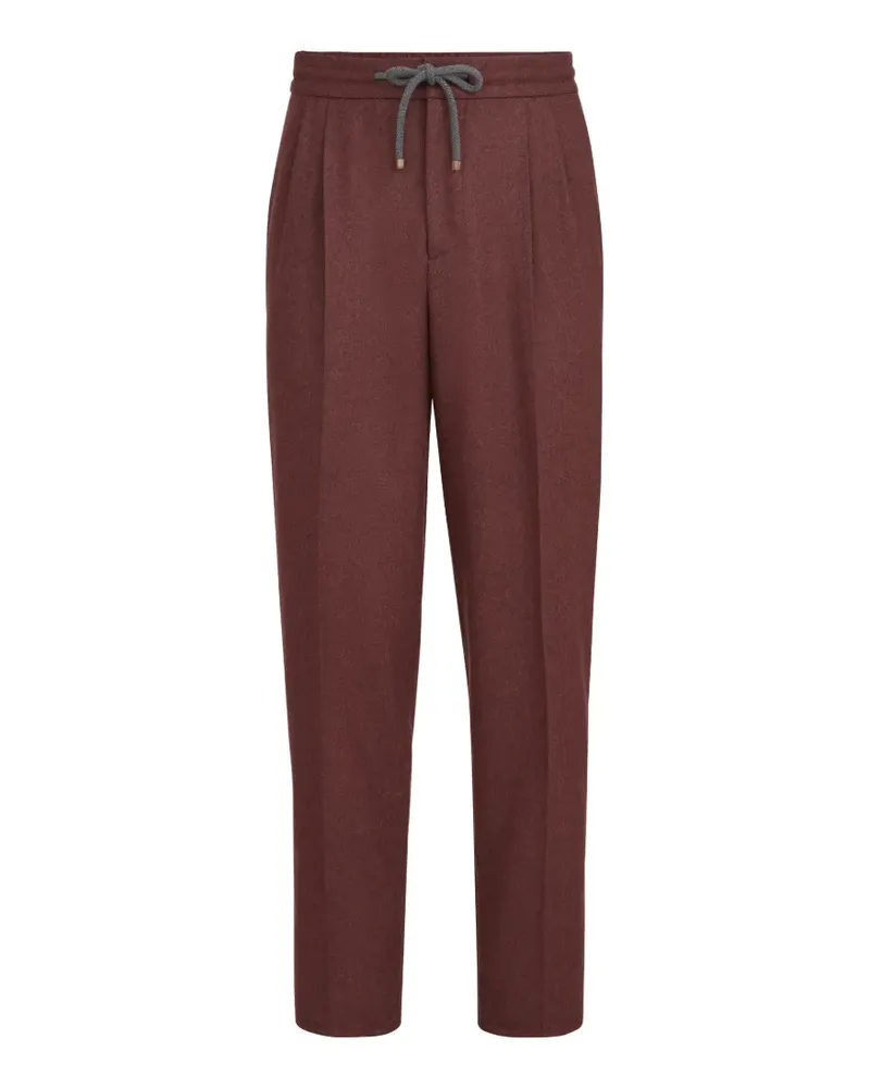 Brunello Cucinelli Flanellhose aus Schurwolle und Kaschmir mit Kordelzug und Doppelfalten - Rot Rot
