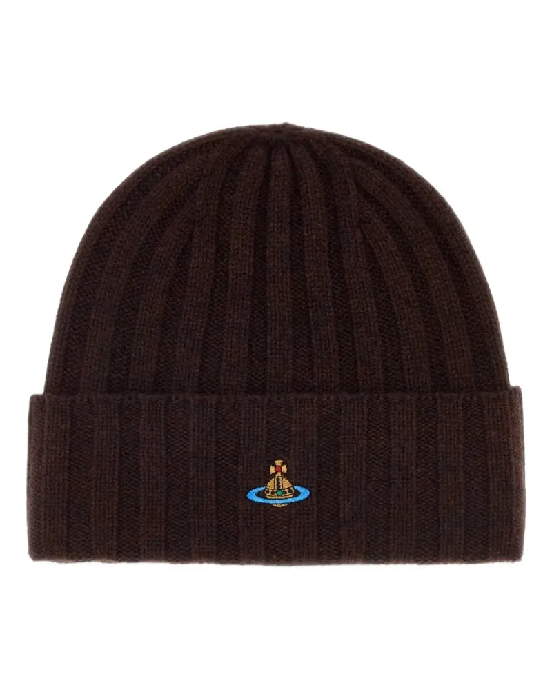 Vivienne Westwood Gerippte Beanie mit Logo-Stickerei - Braun Braun