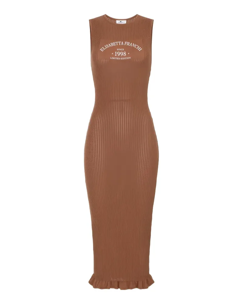 Elisabetta Franchi logo-print ruffled midi dress - Braun Braun