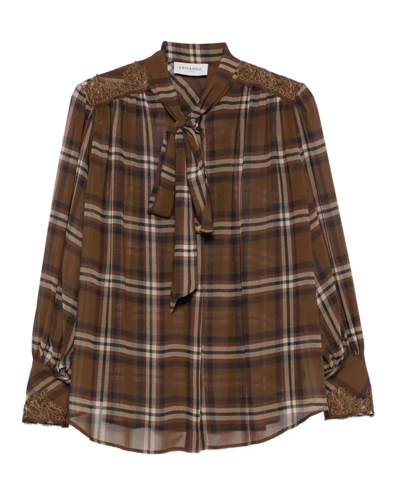 Ermanno Scervino check-pattern pussy-bow shirt - Braun Braun