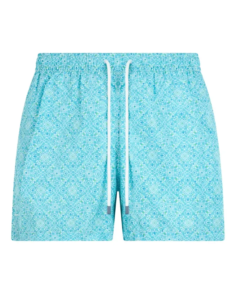 Fedeli geometric-print drawstring-waist swim shorts - Blau Blau