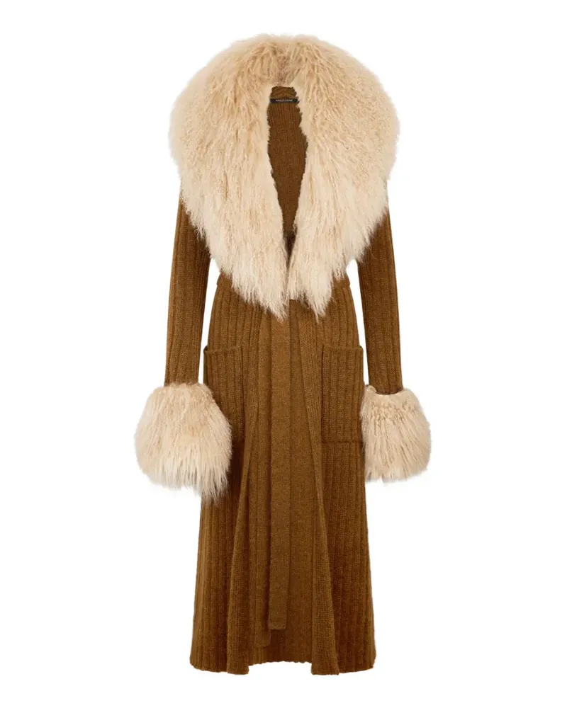 Roberto Cavalli Gerippter Mantel mit Shearling-Besatz - Braun Braun