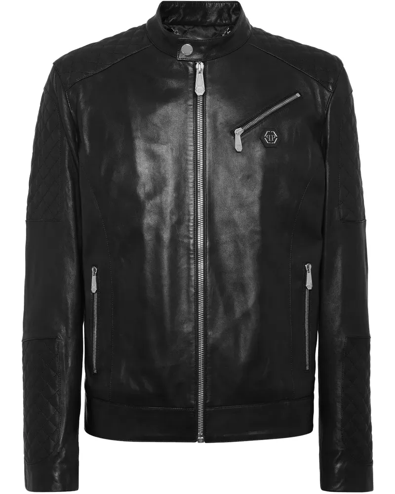 Philipp Plein Gefütterte Bomberjacke aus Leder - Schwarz Schwarz