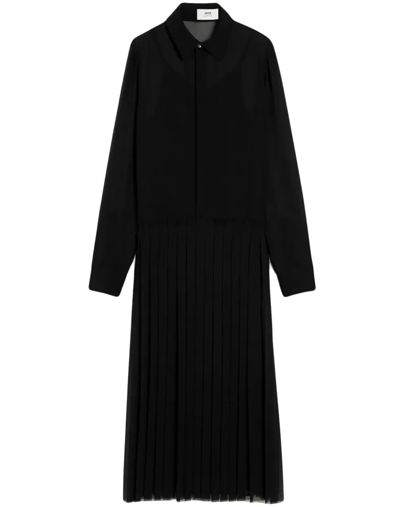 AMI Paris Maxikleid mit Falten - Schwarz Schwarz