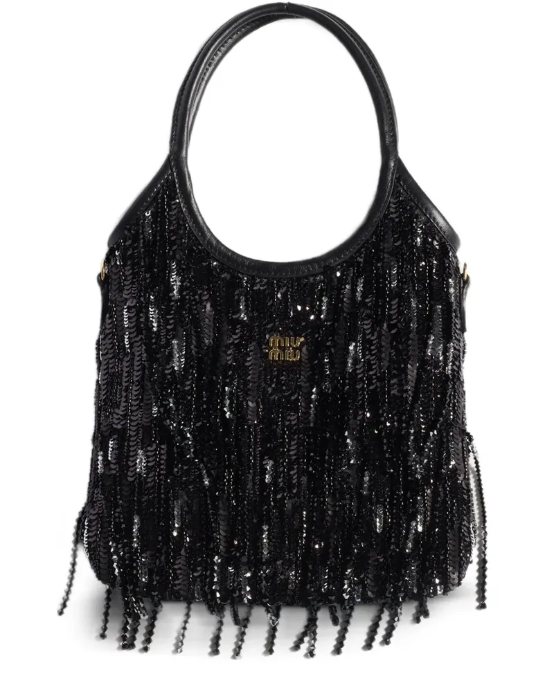 Miu Miu Mini Ivy Tote Bag mit Pailletten - Schwarz Schwarz