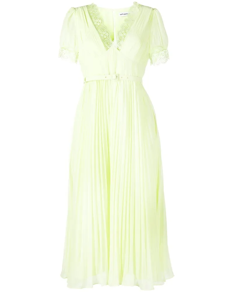 Self-Portrait Midikleid mit Blumenspitze - Grün Grün