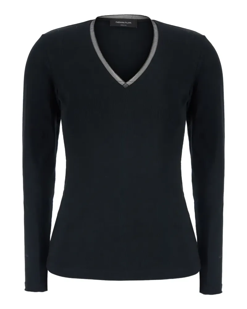 Fabiana Filippi bead-trim V-neck sweater - Schwarz Schwarz