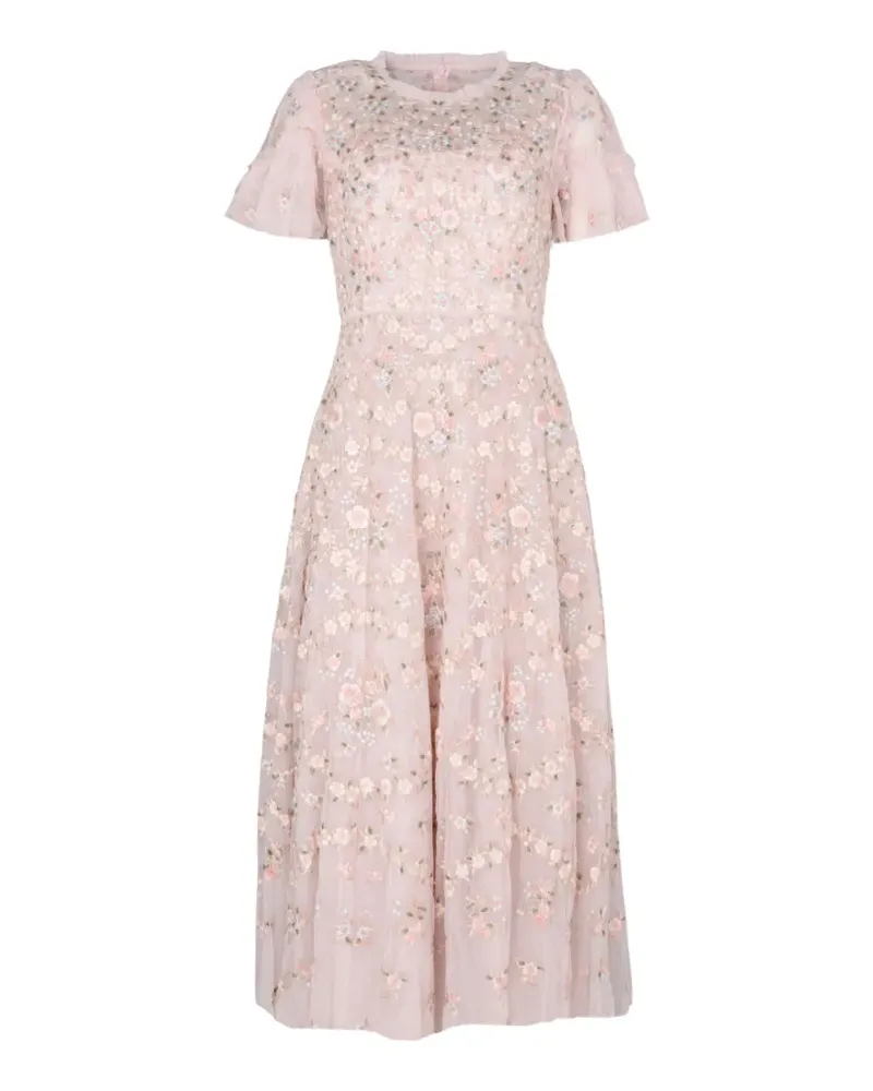 Needle & Thread Floral Waltz embroidered midi dress - Rosa Rosa